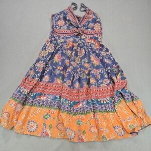 Boho Floral Halter Neck Tiered Maxi Dress Twisted Bust Keyhole Sundress